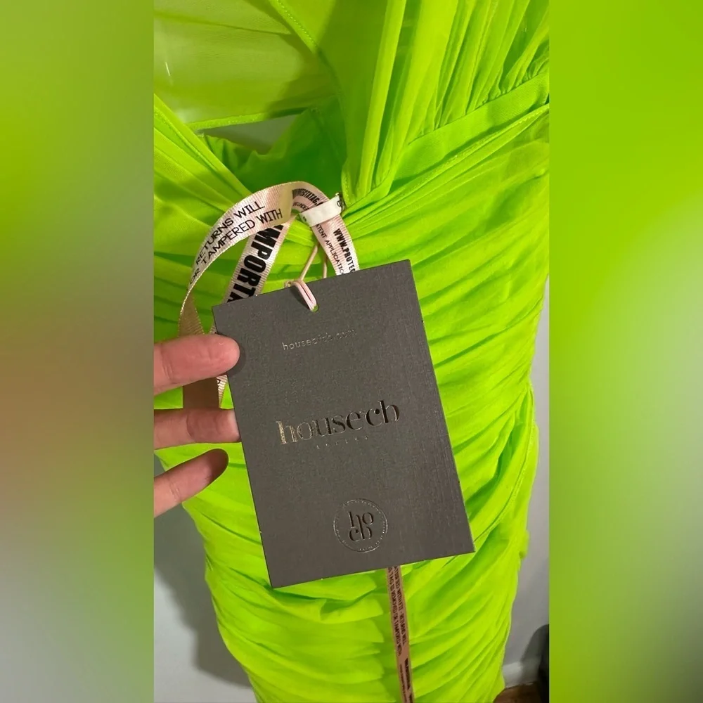 NWT House of CB Adrie Neon Green Gathered Mini Dress Small - Picture 11 of 16